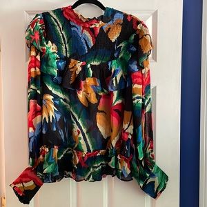 Farm Rio Black Chevron Forest Blouse NWT
